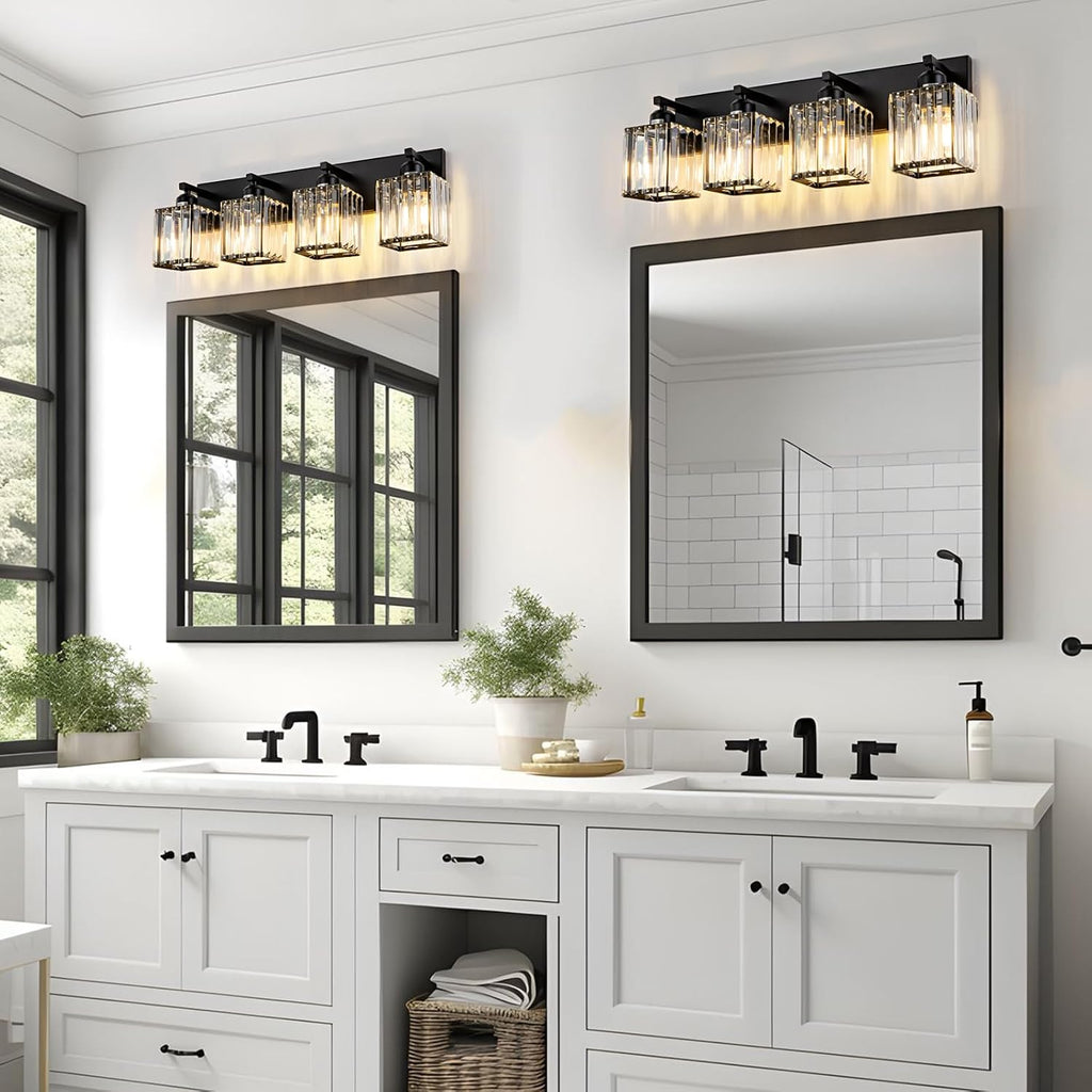 Modern Crystal Bathroom Vanity Light 4-Lights Modern Black Crystal Bathroom Wall Light Fixtures Over Mirror