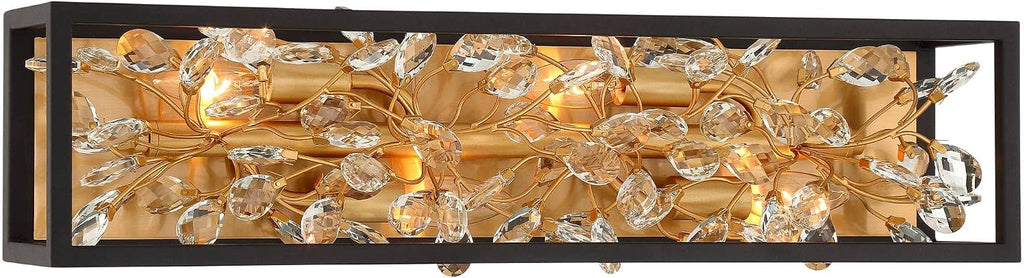 Possini Euro Design Carrine Modern Wall Lights Set of 2 Black Gold Plated Hardwired 6' 4-Light Fixture Clear Crystal Flower Vine for Bedroom Bathroom Vanity Reading Living Room Hallway House Home