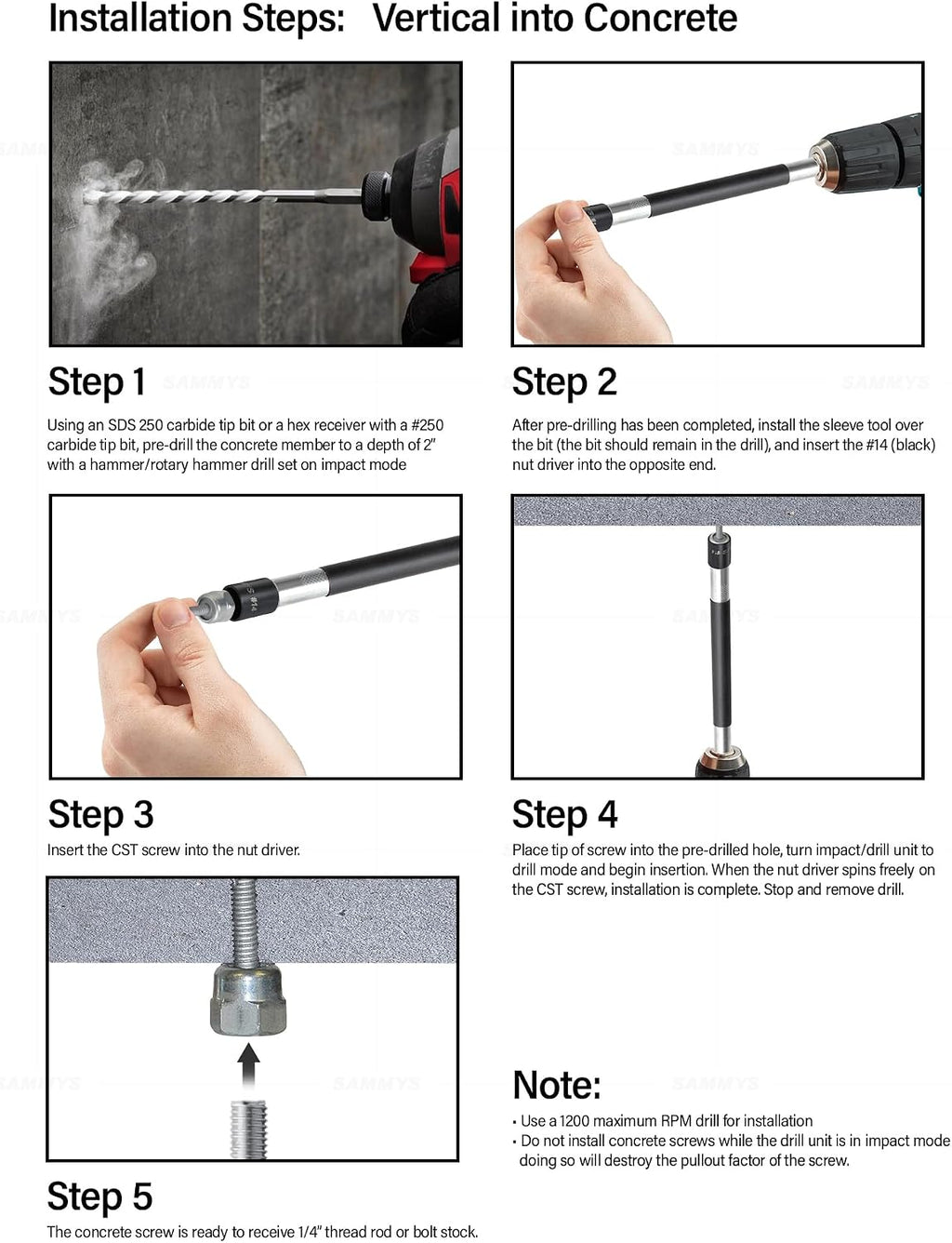 Everflow Sammys 8044957-100 DST 30 3/8 Inch Screw Vertical Threaded Rod Anchor Designed for Steel Structure, Steel with Electro-Zinc, Corrosion Resistance, 1/4-14 x 3 Inch Screw Length - (Pack of 100)