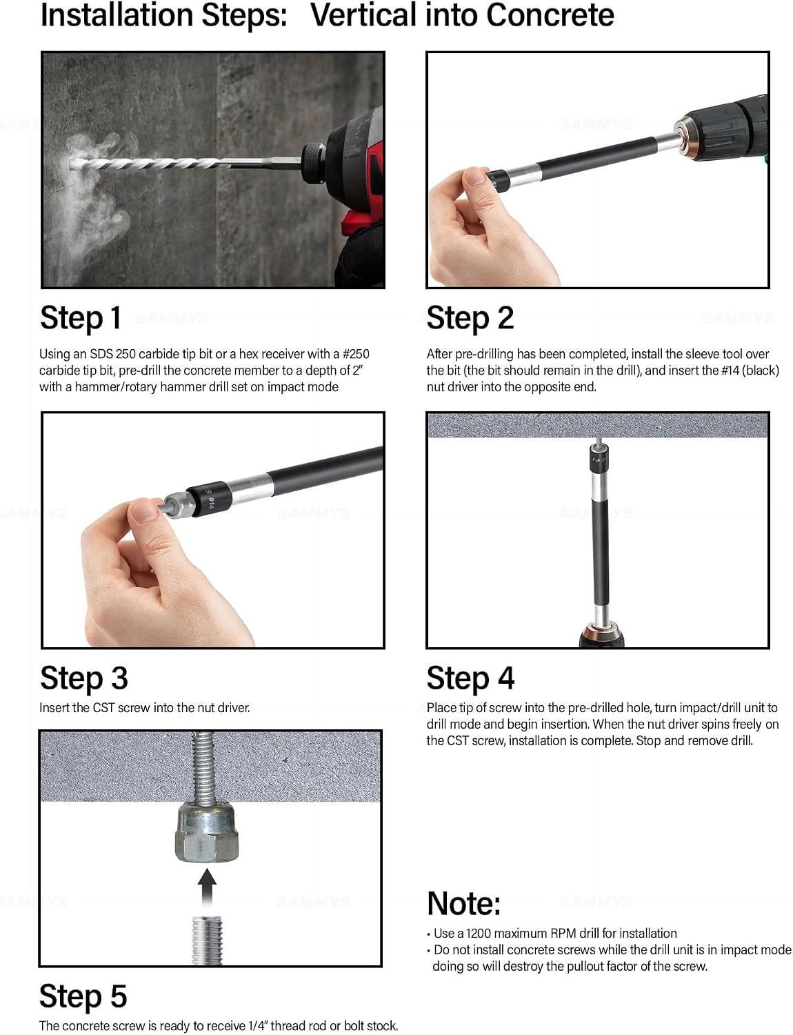 Everflow Sammys 8044957-100 DST 30 3/8 Inch Screw Vertical Threaded Rod Anchor Designed for Steel Structure, Steel with Electro-Zinc, Corrosion Resistance, 1/4-14 x 3 Inch Screw Length - (Pack of 100)