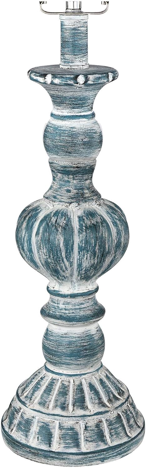 Regency Hill Tanya Coastal Vintage Style 3-Way Table Lamps 26.5' High Set of 2 with Table Top Dimmers Blue Wash White Fabric Drum Shades for Living Room Bedroom House Bedside Nightstand