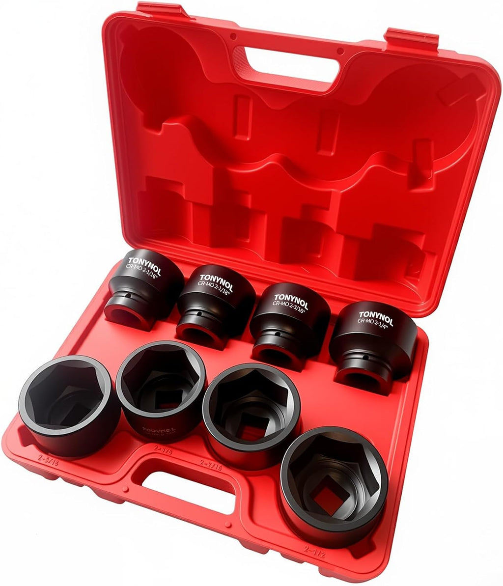 TONYNOL 1 Inch Drive Impact Jumbo Socket Set,6-Point,SAE(2-1/16' to 2-1/2'),8 Pcs,Cr-MO Steel,With a Storage Case