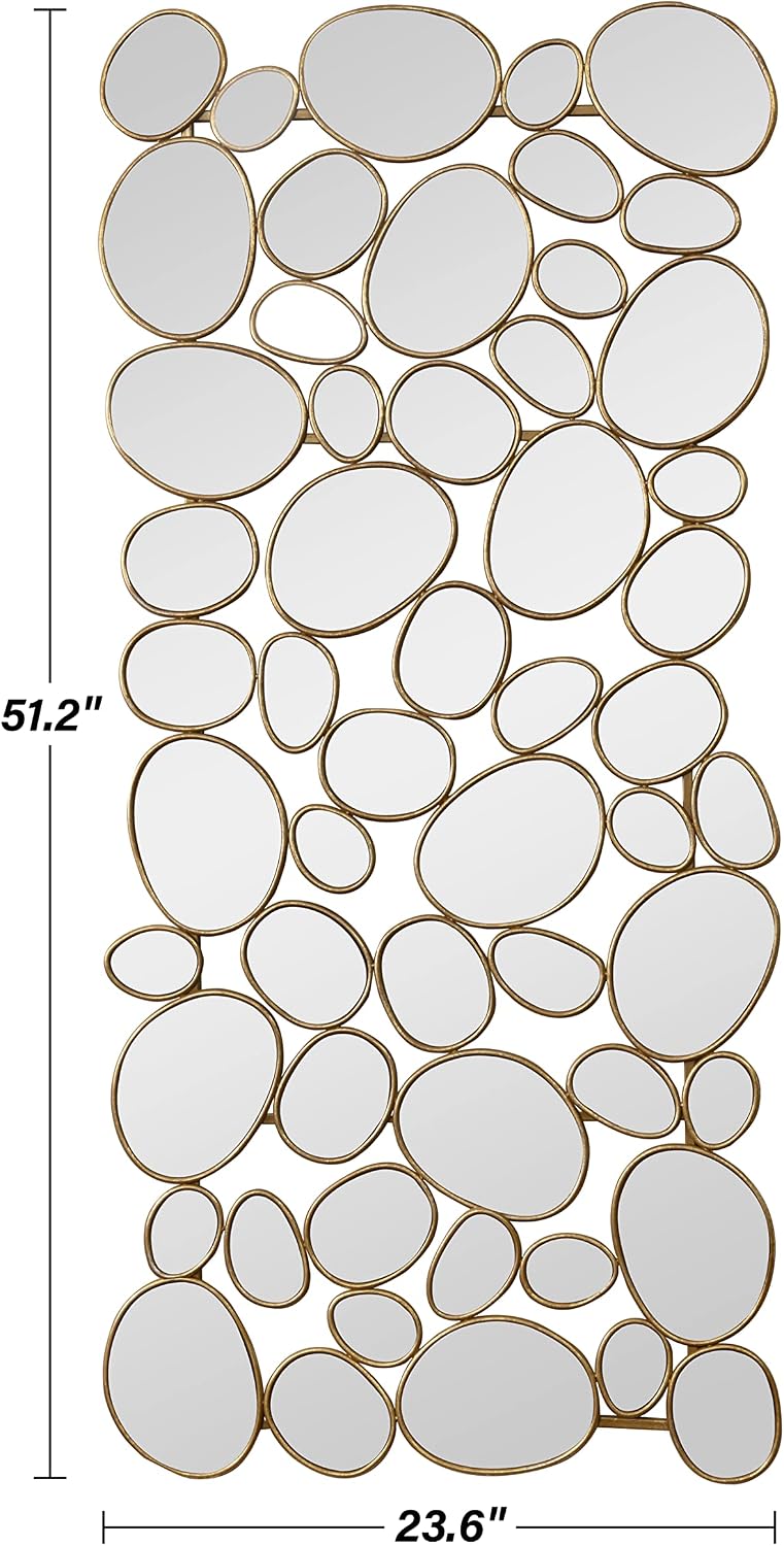 Gold Wall Mirrors Decorative - 51'x23' Large Modern Wall Mirror for Home Decor, 55 Pieces Multi-Size Pebble Design Metal Framed Accent Mirror for Entryway Bedroom Living Room Wall Art Decor