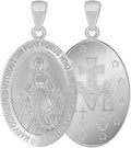 Jewelry America Solid 14k White Gold Classic Miraculous Medallion of the Virgin Mary Pendant (Small)