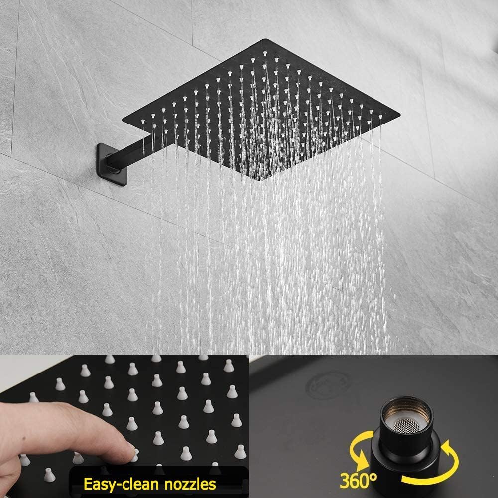 Matte Black Shower System 10 Inch Bathroom Luxury Rain Mixer Shower Combo Set Wall Mounted Rainfall Shower Head and Handheld System Shower Faucet Rough-in Valve Body and Trim Kit