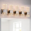 5-Light LED Brushed Nickel Bathroom Vanity Light Fixtures,40W Modern Wall Mounted Lights with Crystal Lampshade Vanity Wall Lamp for Mirror Hallway