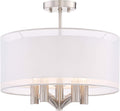 Possini Euro Design Caliari Modern Ceiling Light Semi Flush Mount Fixture Brushed Nickel 18' Wide 5-Light Sheer Silver White Linen Double Drum Shade for Bedroom Kitchen Living Room Hallway Bathroom