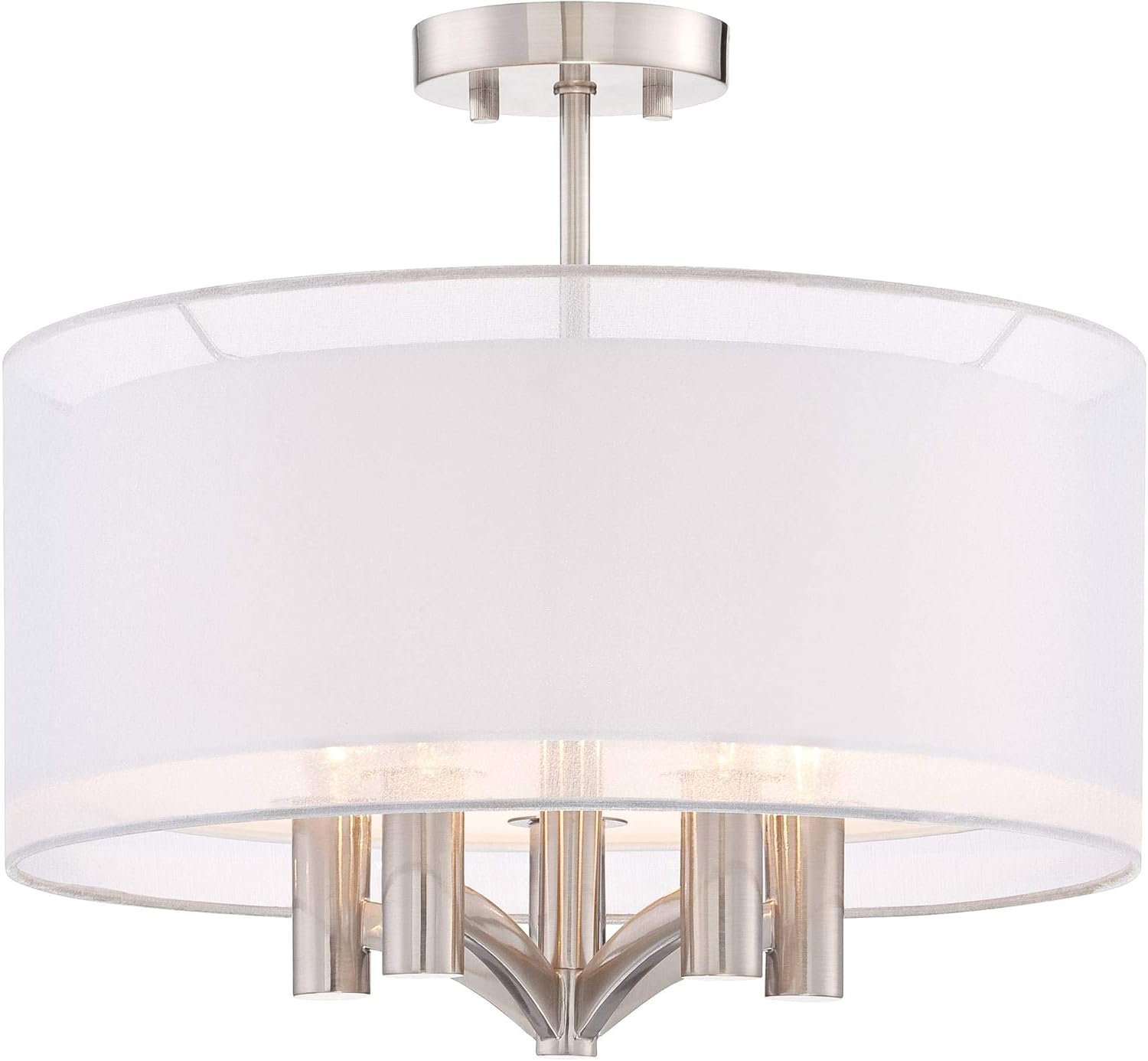 Possini Euro Design Caliari Modern Ceiling Light Semi Flush Mount Fixture Brushed Nickel 18' Wide 5-Light Sheer Silver White Linen Double Drum Shade for Bedroom Kitchen Living Room Hallway Bathroom