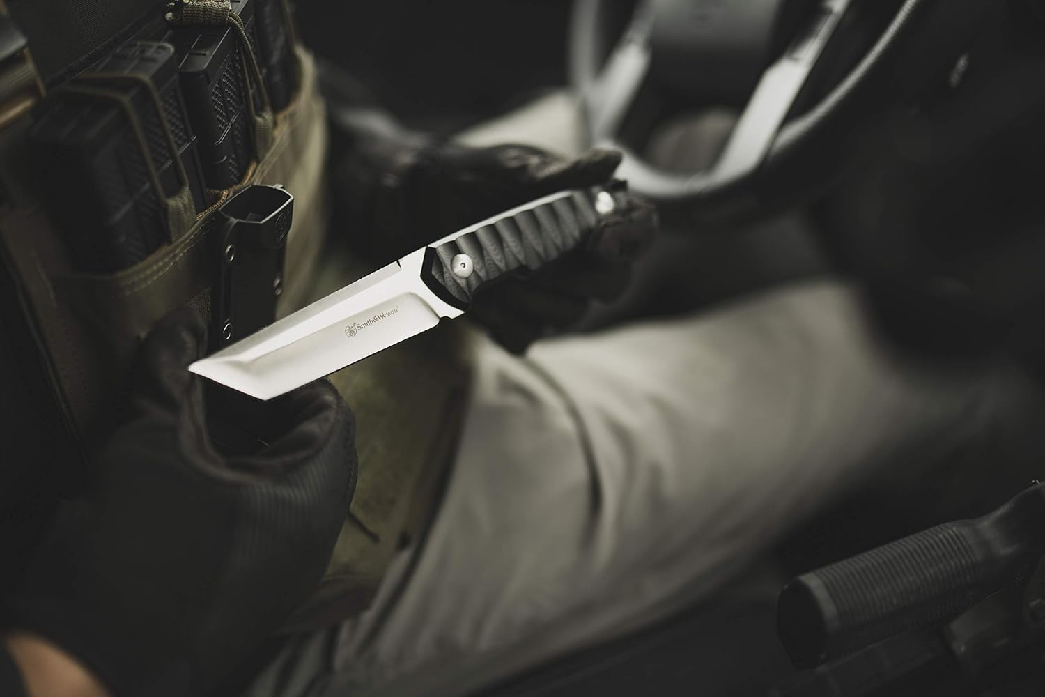 Smith & Wesson 24/7 8.5in S.S. Full Tang Fixed Blade Knife with 4in Tanto Blade and G10 Handle with Rigid Sheath for Outdoor, Tactical, Survival and EDC,Black