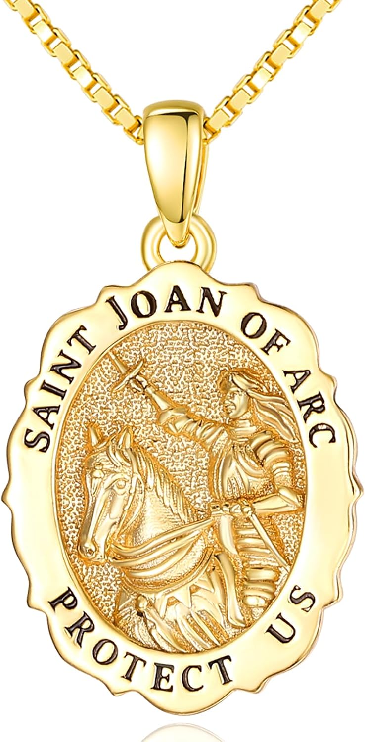 14K Gold Saint Medal Necklace for Women, Catholic Patron Saint Pendant Necklace, Christian Religious Jewelry Gift for Confirmation Baptism Communion Christmas Birthday