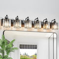 6-Light Black Bathroom Light Fixtures Over Mirror Modern Vanity Lights Crystal Wall Sconce Vintage Bathroom Lighting with Crystal Shade E26 Base for Bedroom, Living Room, Hallway