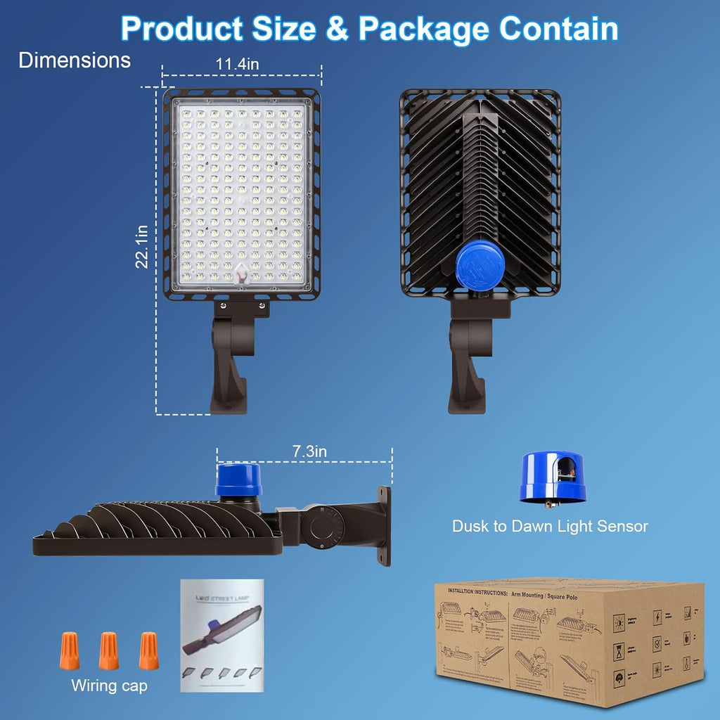 350W LED Parking Lot Light Outdoor:Arm Mount 52500LM Super Bright Dusk to Dawn LED Shoebox Lighting Commercial 5000K 100-277V IP65 Waterproof Wall Floodlights for Park,Stadium,Barn,Yard