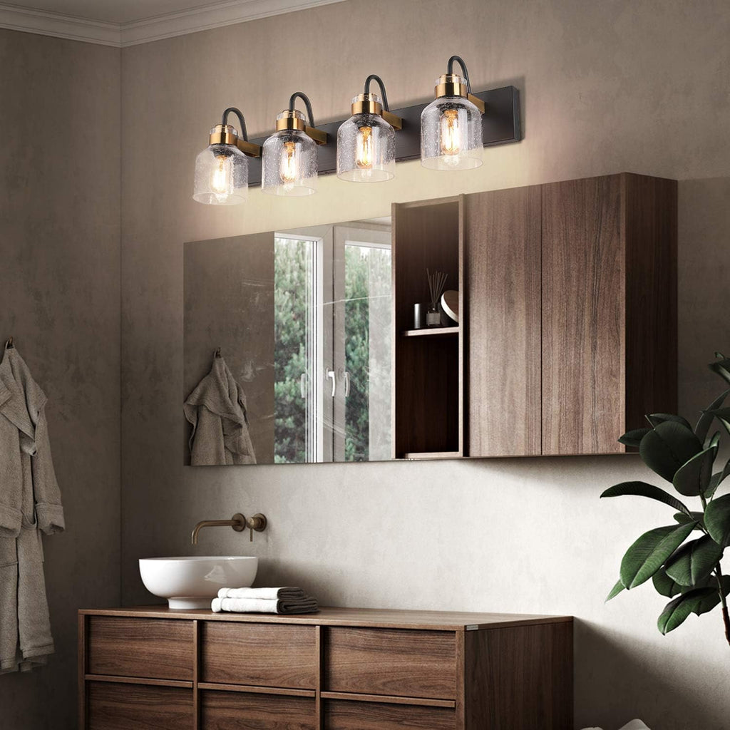 PRESDE Vintage Bathroom Vanity Fixtures Over Mirror Bronze Brushed Black 4-Light vantiy Lighting for Bathroom