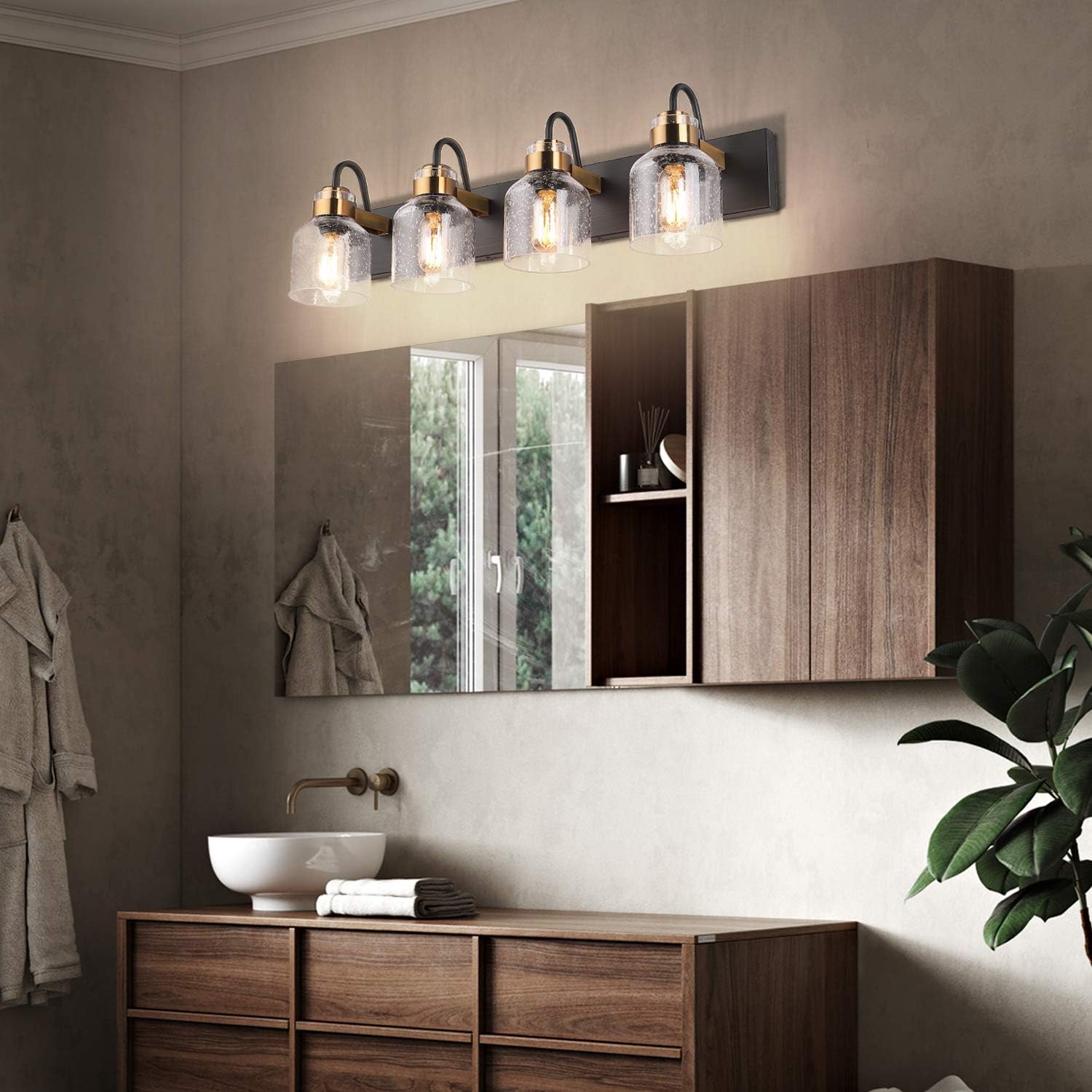 PRESDE Vintage Bathroom Vanity Fixtures Over Mirror Bronze Brushed Black 4-Light vantiy Lighting for Bathroom