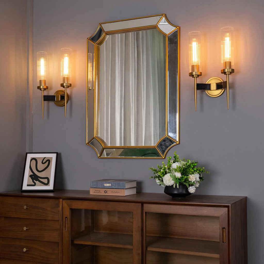 Phansthy Antique Bronze 2 Lights Sconce Bathroom Vanity Lights with Dual 2.8' Cylinder Glass Light Shade (Two-Light)
