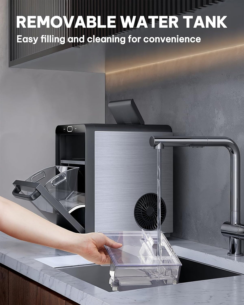 Silonn Nugget Ice Maker Countertop - 44lbs/24h Crushed/Pebble Ice Machine, Front Pull-Out Water Tank & Removable Basket, Stainless Steel Finish for Home Kitchen