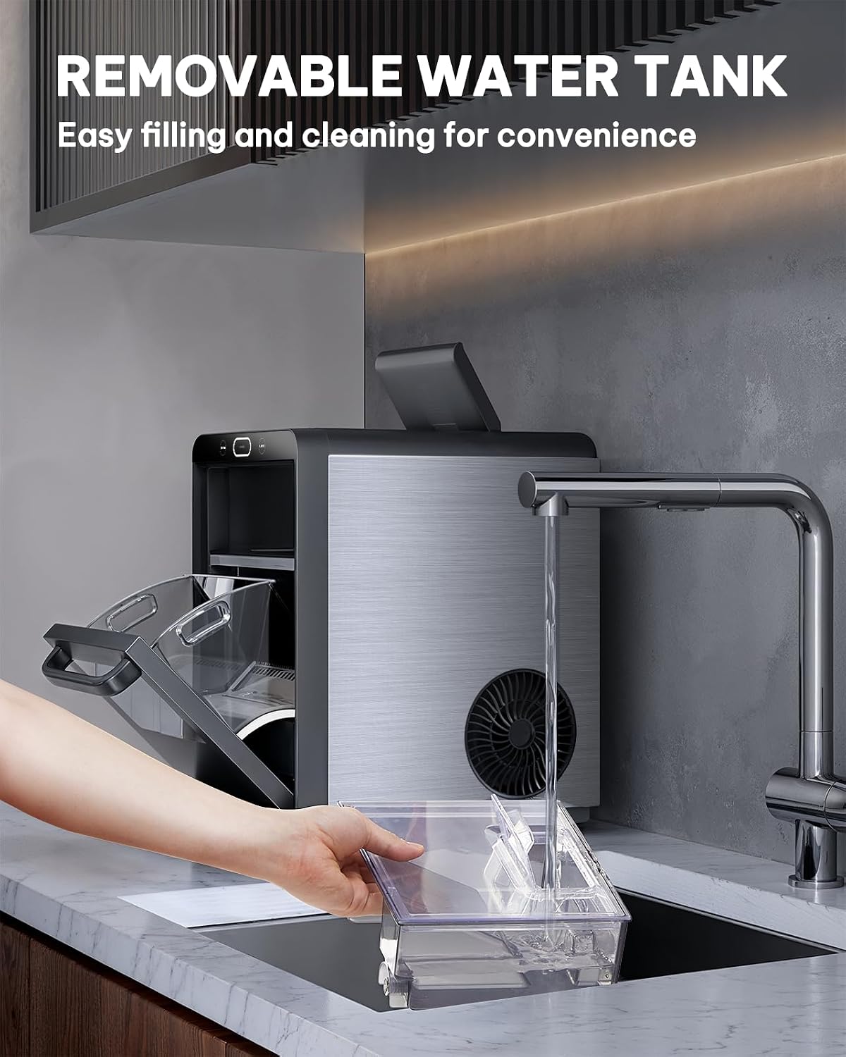 Silonn Nugget Ice Maker Countertop - 44lbs/24h Crushed/Pebble Ice Machine, Front Pull-Out Water Tank & Removable Basket, Stainless Steel Finish for Home Kitchen