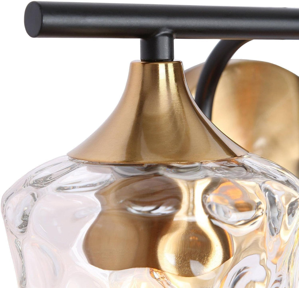 KSANA Bathroom Vanity Lights, 2-Light Black and Electroplated Brass Vanity Light Over Mirror Mid-Century Modern Bathroom Light Fixtures with Textured Glass, 14' L x 6.7' W x 7.3' H