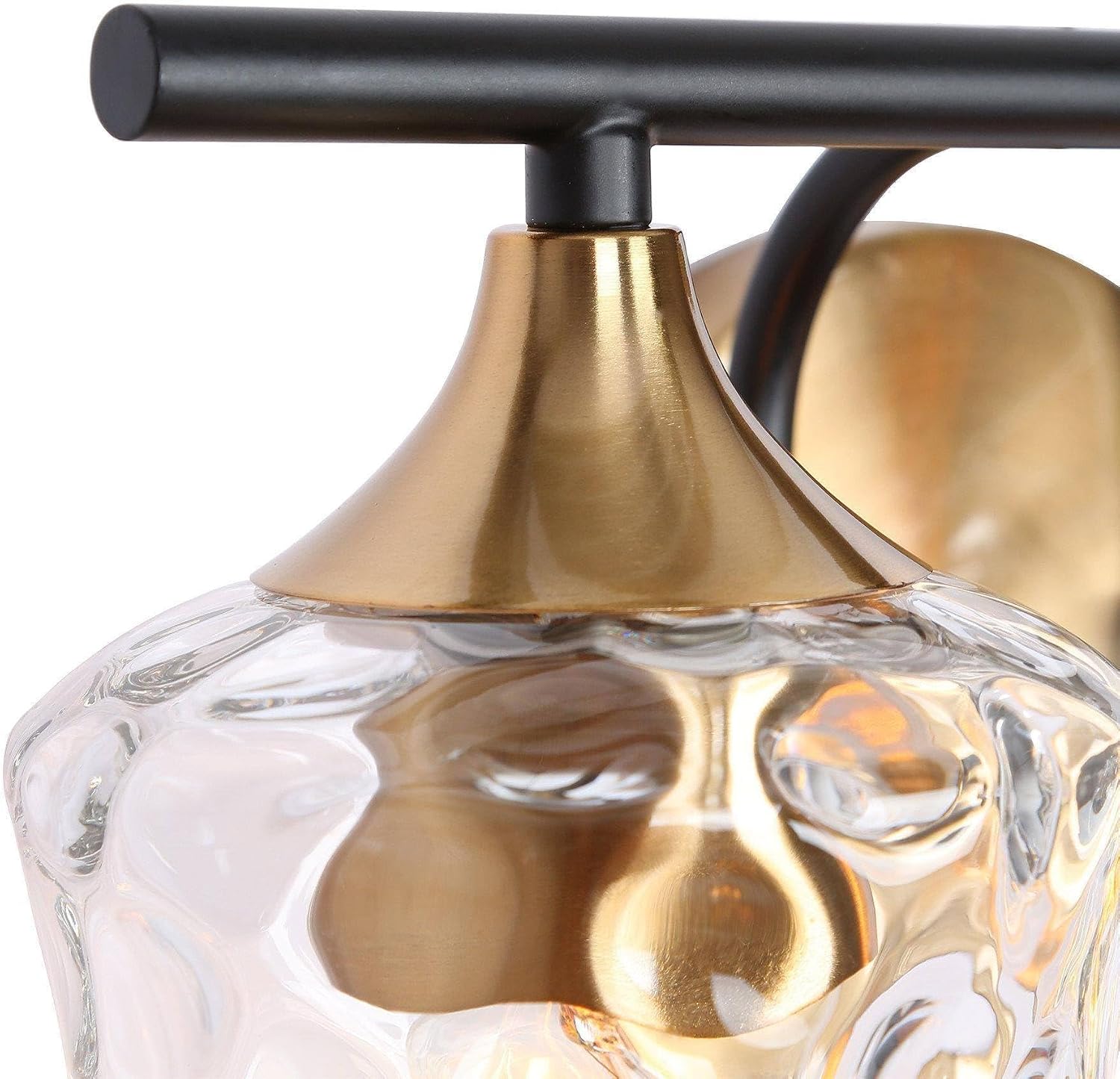 KSANA Bathroom Vanity Lights, 2-Light Black and Electroplated Brass Vanity Light Over Mirror Mid-Century Modern Bathroom Light Fixtures with Textured Glass, 14' L x 6.7' W x 7.3' H