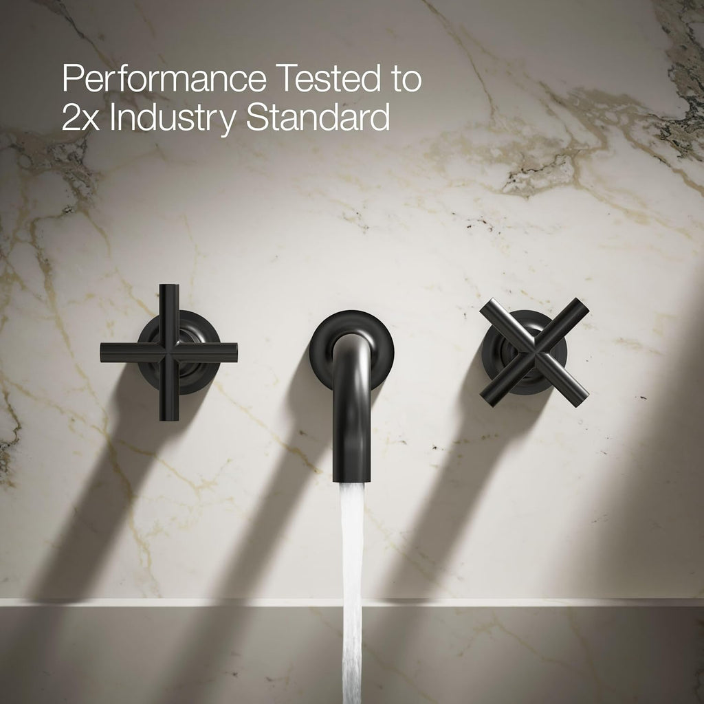 Kohler T14414-3-BL Purist® Wall-Mount Bathroom Sink Faucet Trim with Cross Handles, 1.2 gpm, Matte Black