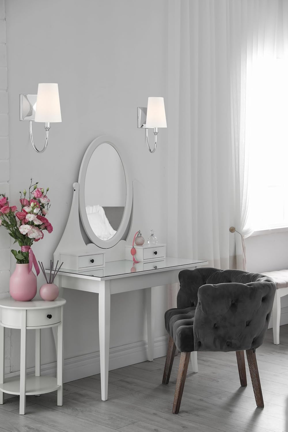 Savoy Essentials 9-2542-1-109 Cameron Modern Farmhouse White Fabric Wall Sconce, 1-Light 40 Watt, 13' H x 5' W, Polished Nickel