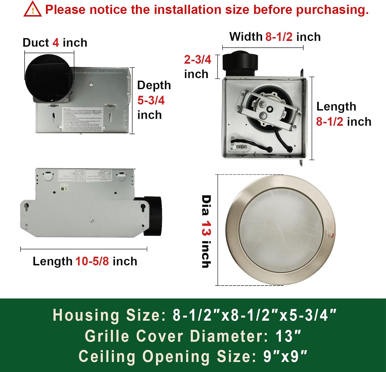 Akicon Ultra Quiet Bathroom Exhaust Fan with LED Light 80CFM 2.0 Sones Round Bathroom Ventilation Fan with Frosted Glass Cover Brushed Nickel Finish (Brushed Nickel)