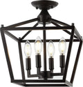 JONATHAN Y 12' Oil Rubbed Bronze Modern Farmhouse Pagoda 4-Light LED Semi Flush Mount Lantern, Metal Ceiling Light Fixture for Kitchen, Hallway, Entryway, Bedroom, Hardwired JYL7610A