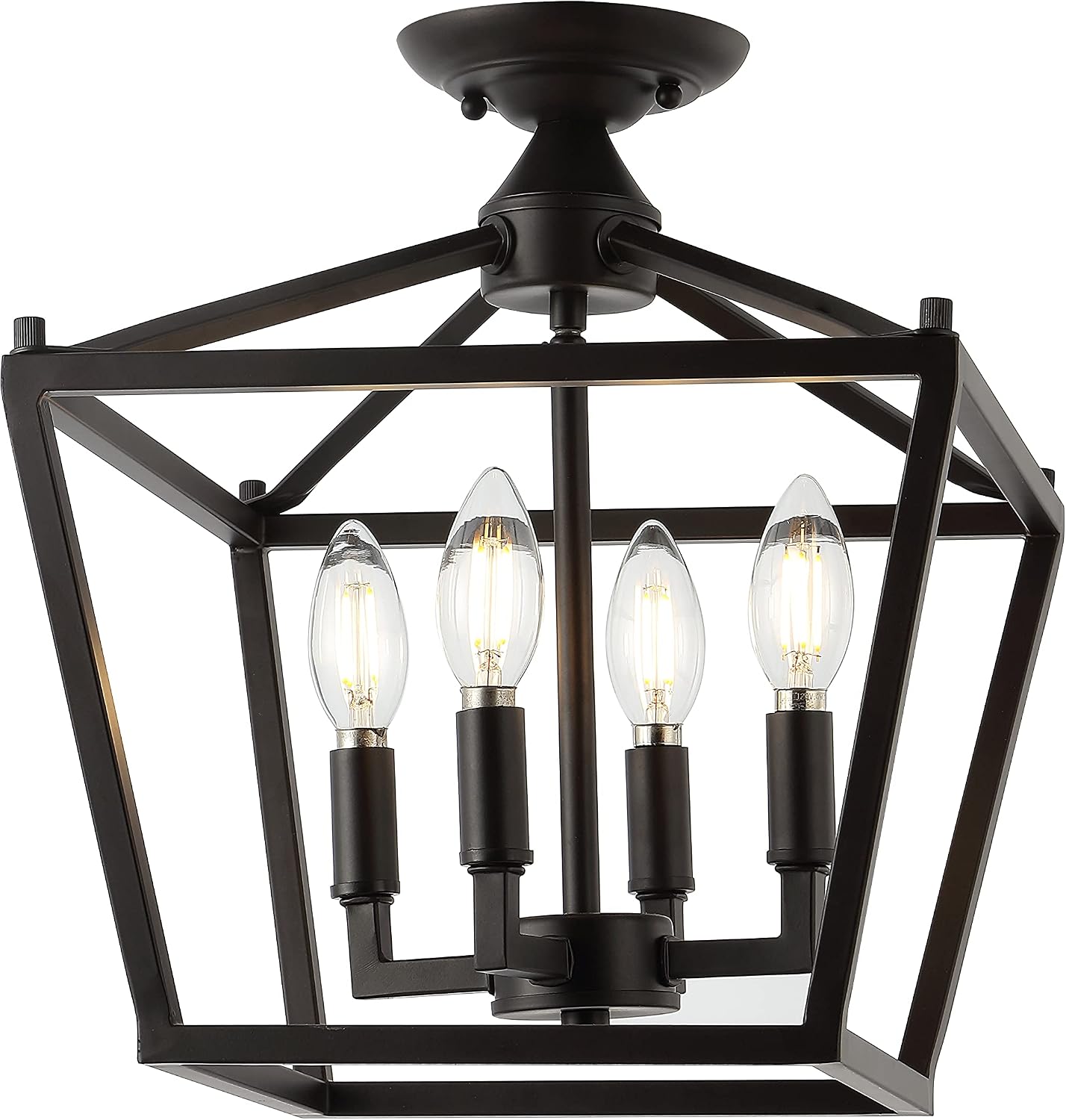 JONATHAN Y 12' Oil Rubbed Bronze Modern Farmhouse Pagoda 4-Light LED Semi Flush Mount Lantern, Metal Ceiling Light Fixture for Kitchen, Hallway, Entryway, Bedroom, Hardwired JYL7610A