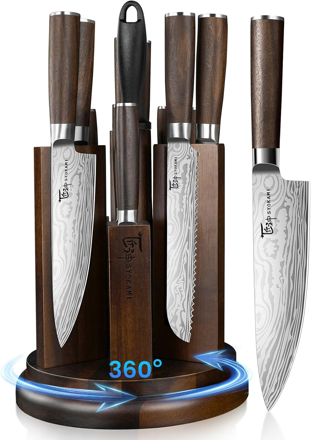 SYOKAMI 2026 Upgrade Knife Set 14 Piece Japanese Style Kitchen Knife Set With 360° Rotatable Magnetic Block, High Carbon Stainless Steel Knives Sets with Steak Knives and Sharpener, Ideal for Gift