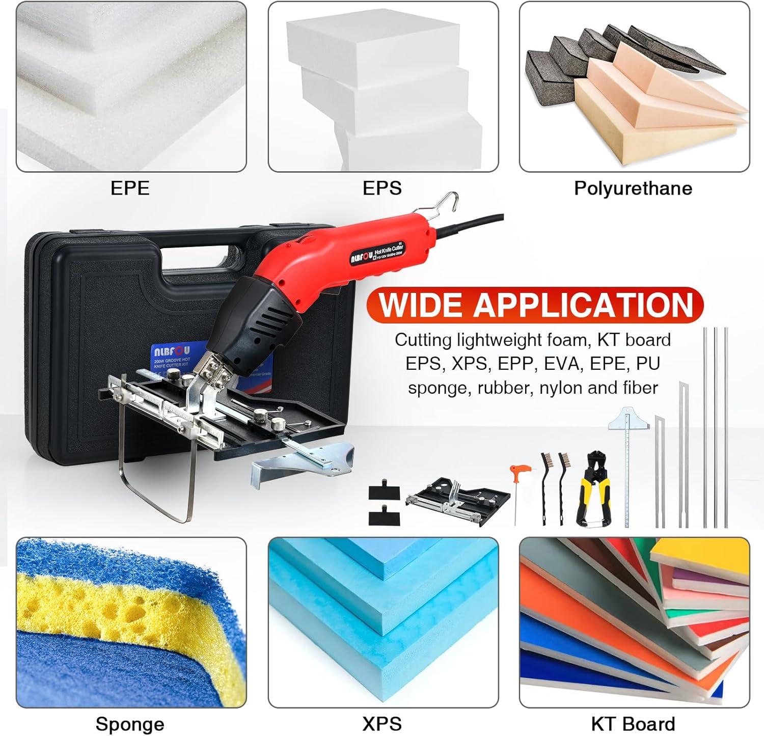 NLBFOU Hot Knife Cutting Tool Kit for Grooving/Sculpture/Cutting Air Cooled 200W (5 Blades) Pro Slotter Cutter Electric Hot Knife Foam Cutter for EPP, EPS, XPS, EVA, EPE, KT Board, Sponge