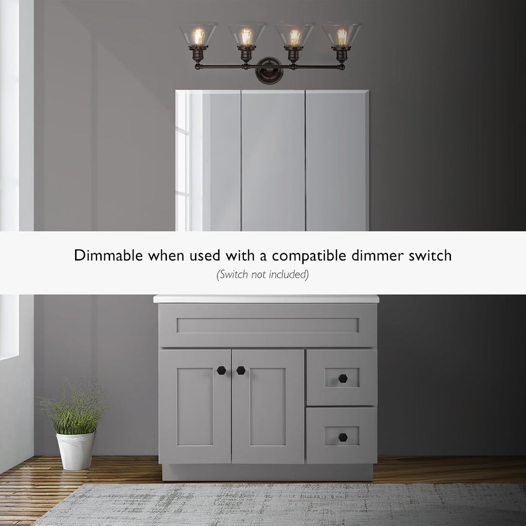 Design House Augustin Vanity Light, 4-Light, Seeded Glass Warm Glow, Dimmable, Up/Down Glow, Easy Installation, E26 Socket, Black, 34.9 in L x 8.3 in D x 11.1 in H, 589044-BLK