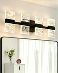 Black LED 3000K Bathroom Light Fixture, Modern 4-Lights Vanity Lighting with Smoke Acrylic Shades, Wall Lamp Over Mirror for Kitchen Bedroom Dress Table (Integrated Led Chips Included)