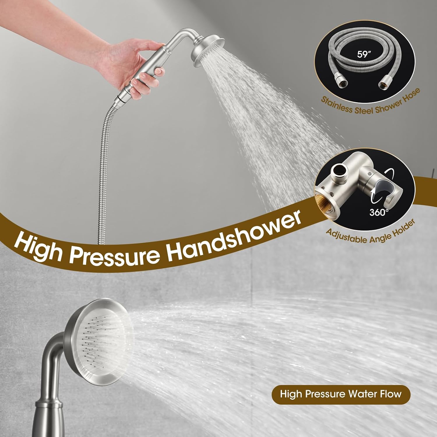 Rain Shower Head with Handheld Spray, Rainfall Shower System with Rough-in Valve, Shower Faucet Set with Pressure Balance Valve, 9 Inch Luxury Shower Trim Kit Wall Mount, Brushed Nickel