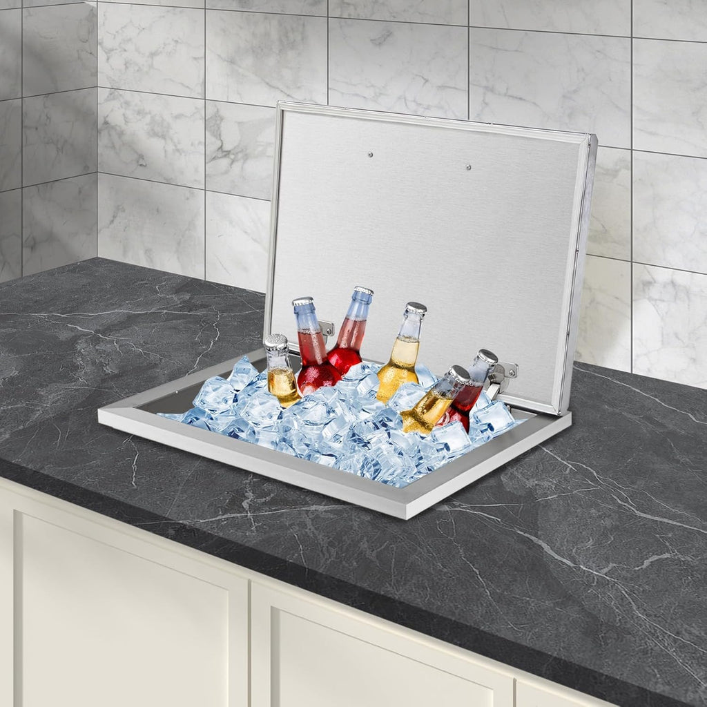 Drop in Ice Chest, Outdoor Kitchen Ice Bar Stainless Steel Ice Cooler, Commercial Ice Bin with Hinged Cover, Ice Bucket, for Cold Wine Beer