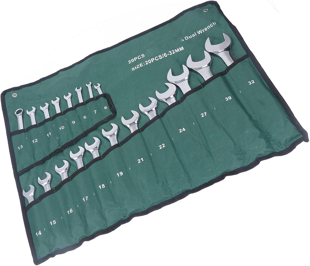 Combination Wrench Set Metric 20Pcs Vanadium Steel Spanner Chrome Plated Dual Wrenches Hand Tool for Mechanics and DIY Enthusiasts 6mm to 32mm
