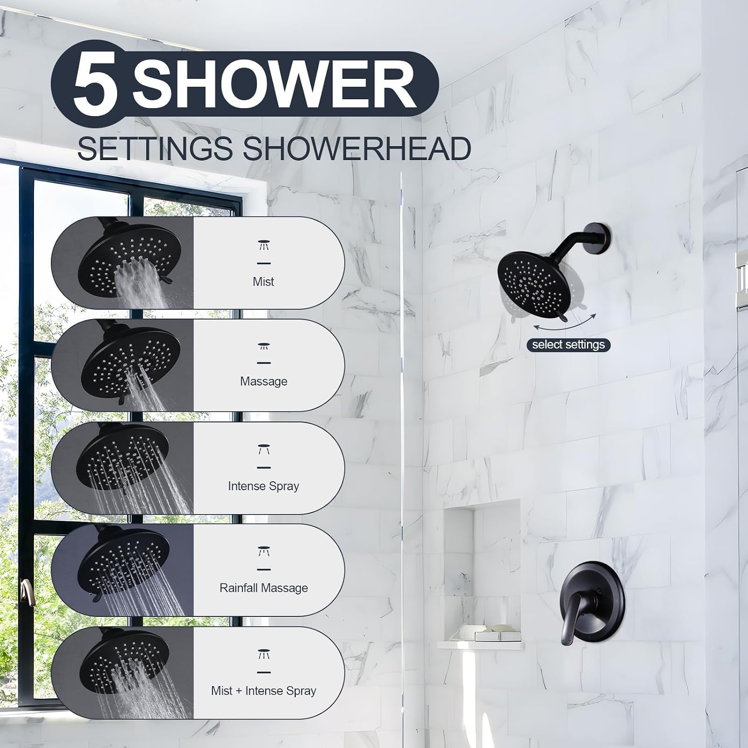 Shower Faucet with Valve, Bathroom Shower Faucet Kit, Solid Brass Shower Head Faucet Set Complete, Single Handle Rain Shower Head Trim Kit for Bathroom, Oil Rubbed Bronze