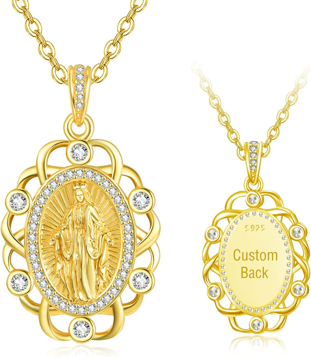 AENEAS 925 Sterling Silver Virgin Mary Necklace for Women, Lady of Guadalupe Virgin Mary Pendant Necklace, Miraculous Medal Religious Christian Jewelry Gift for Mom Wife Her Birthday Anniversary Special Occasions