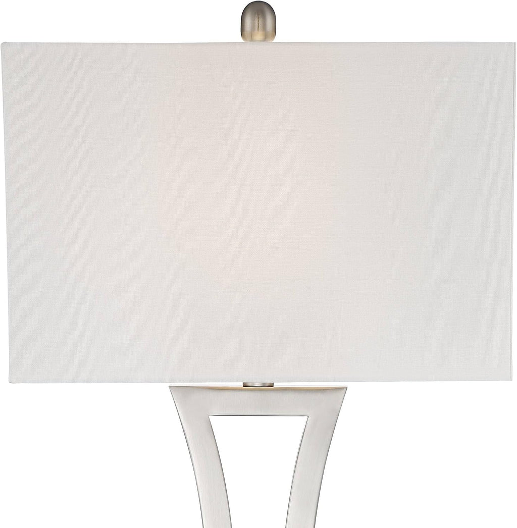 360 Lighting Roxie Modern Table Lamps with White Marble Risers 31' Tall Set of 2 Brushed Nickel Off-White Rectangular Fabric Shade for Bedroom Living Room Bedside Nightstand Home Office