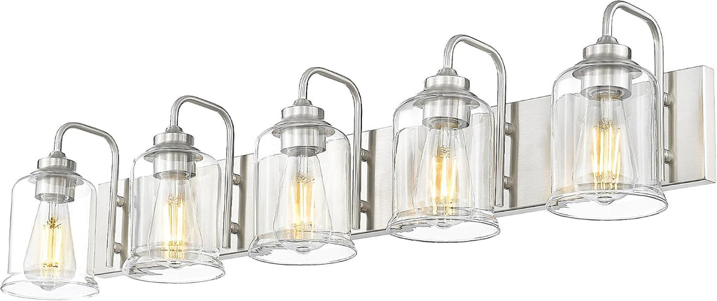 zeyu 36 Inch Farmhouse Modern Bathroom Lighting Fixture, 5-Light Bathroom Vanity Light, Brushed Nickel Finish with Clear Glass Shade, ZSL72B-5W BN