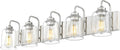 zeyu 36 Inch Farmhouse Modern Bathroom Lighting Fixture, 5-Light Bathroom Vanity Light, Brushed Nickel Finish with Clear Glass Shade, ZSL72B-5W BN