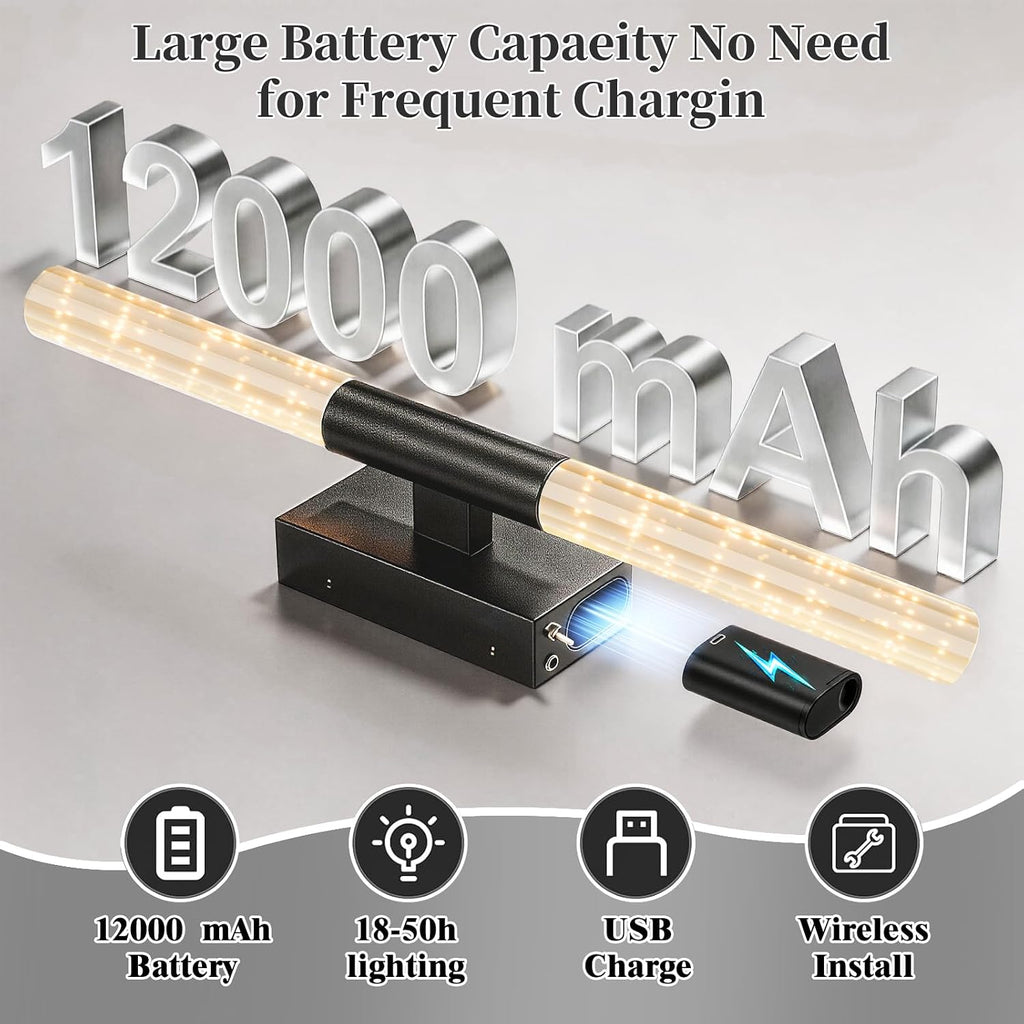 camuucci Battery Operated Wall Sconces Set of 2 Rechargeable Battery Powered Wall Light with 12000mAh Not Hardwired Dimmable Wall Lamp Fixtures for Bedroom Living Room Black 25.6 Inches