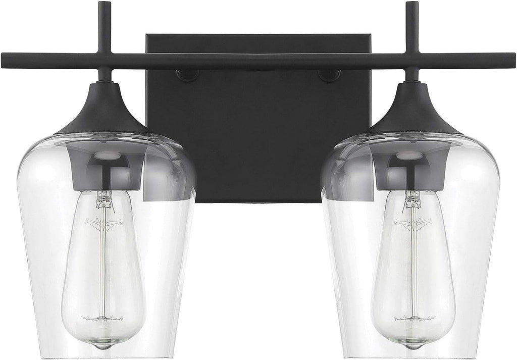 Savoy Essentials 8-4030-2-BK Octave Bohemian Clear Glass Bathroom Vanity Wall Light, 2-Light 120 Total Watts, 10' H x 14' W, Black