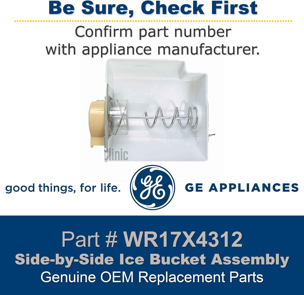 GE WR17X4312 Genuine OEM Ice Bucket Assembly (White) for GE Side-by-Side Refrigerators