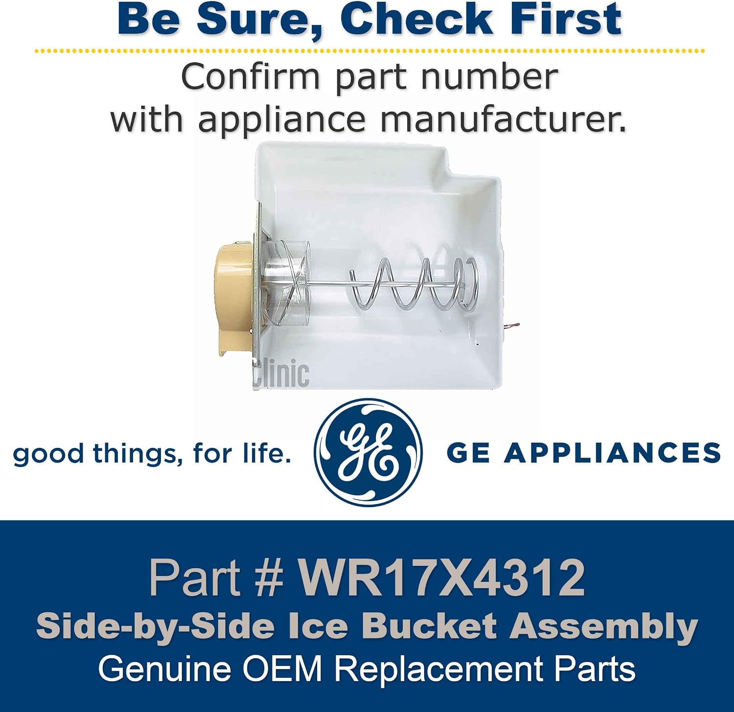 GE WR17X4312 Genuine OEM Ice Bucket Assembly (White) for GE Side-by-Side Refrigerators