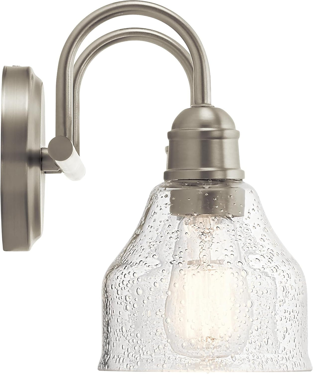 Kichler Avery 14.75' 2 Light Bathroom Vanity Light in Brushed Nickel, Vintage Bathroom Wall Mount Fixture with Clear Seeded Glass, (14.75' W x 9.25' H), 45972NI