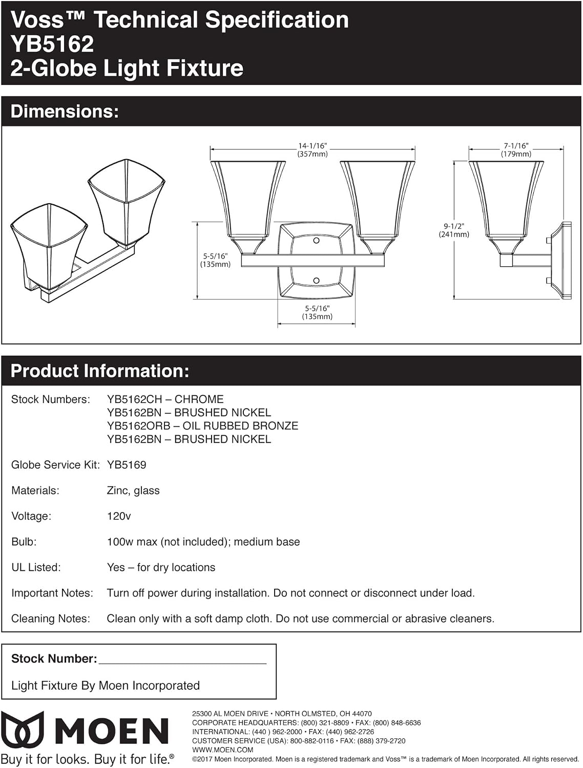 Moen YB5162NL Voss 2-Light Dual-Mount Bath Bathroom Vanity Fixture with Frosted Glass, Polished Nickel