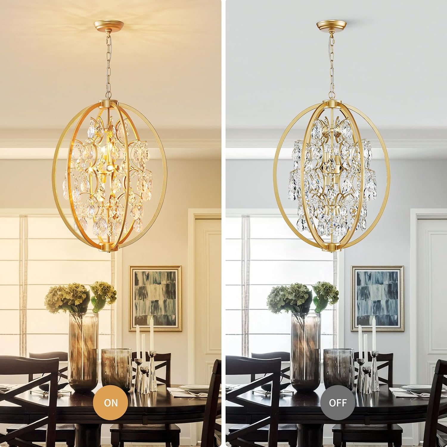 WUZUPS Globe Crystal Chandelier Raindrop Pendant Flushmount Ceiling Light Modern Lighting Fixture for Bedroom Hallway Bar Kitchen Bathroom, H 23.6' x W 19.7', Gold, 8 E12 Base