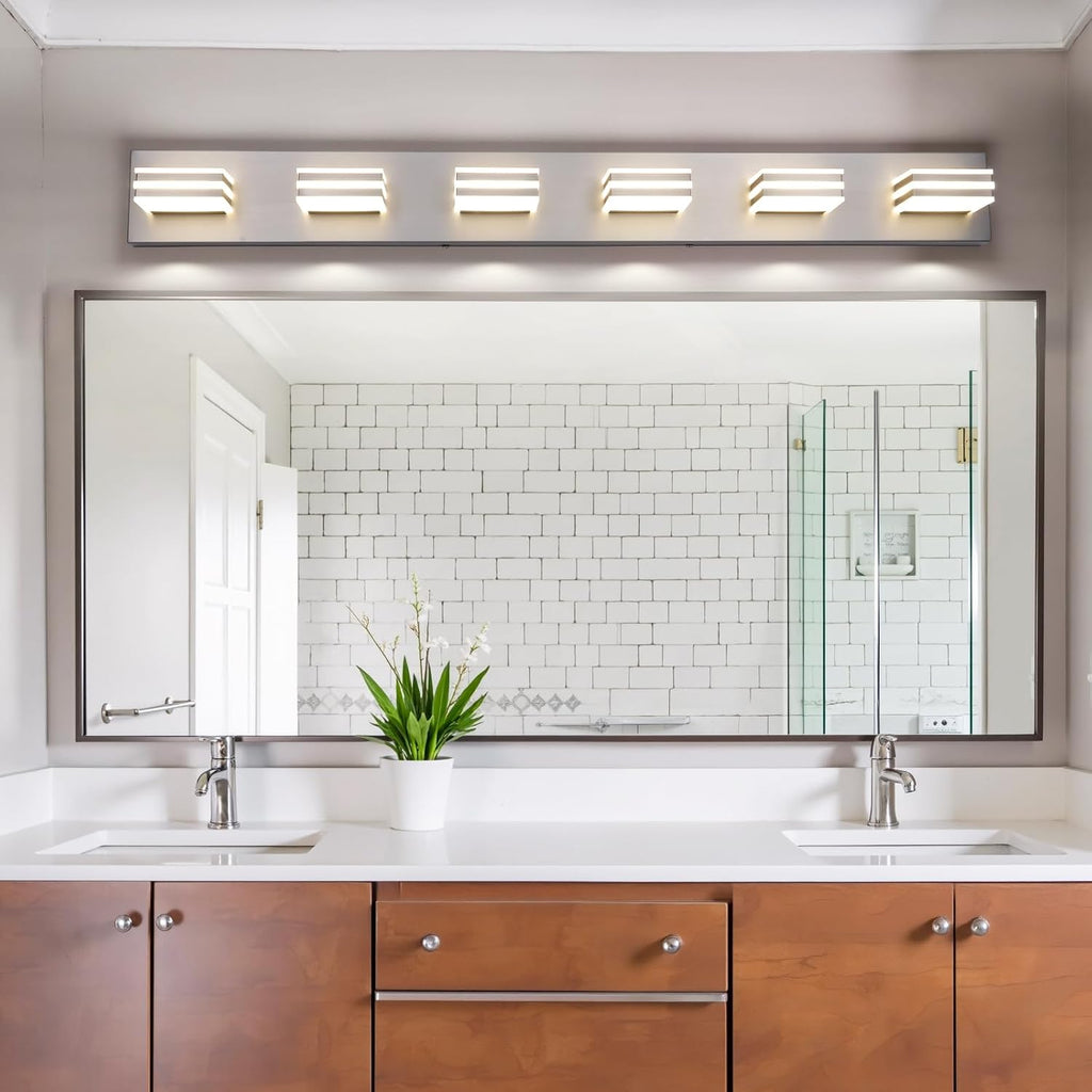 LED Wall Brushed Nickel Vanity Lights for Bathroom Light Fixtures 36W Adjust 3 Colors Modern Bath Lighing Over Mirror LED Vanity Light (6-Light,41inch)