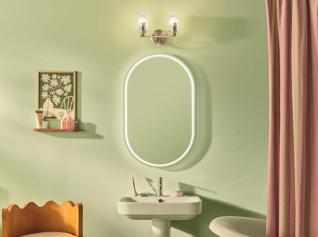 Kichler Gioe 2-Light Vanity Light Fixture 14.25' Bathroom Light with Clear Fluted Glass in Champagne Bronze for Bathroom Vanity Over Mirror (14.25' W x 10.5' H), 55225CPZFLU