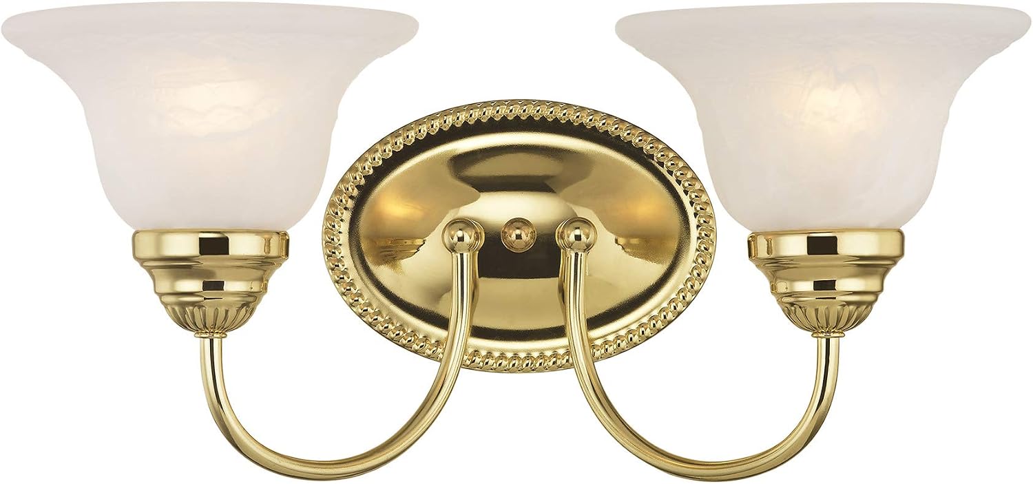 Livex Lighting 1532-01 Edgemont 2 Light Vanity Antique Brass with White Alabaster Glass